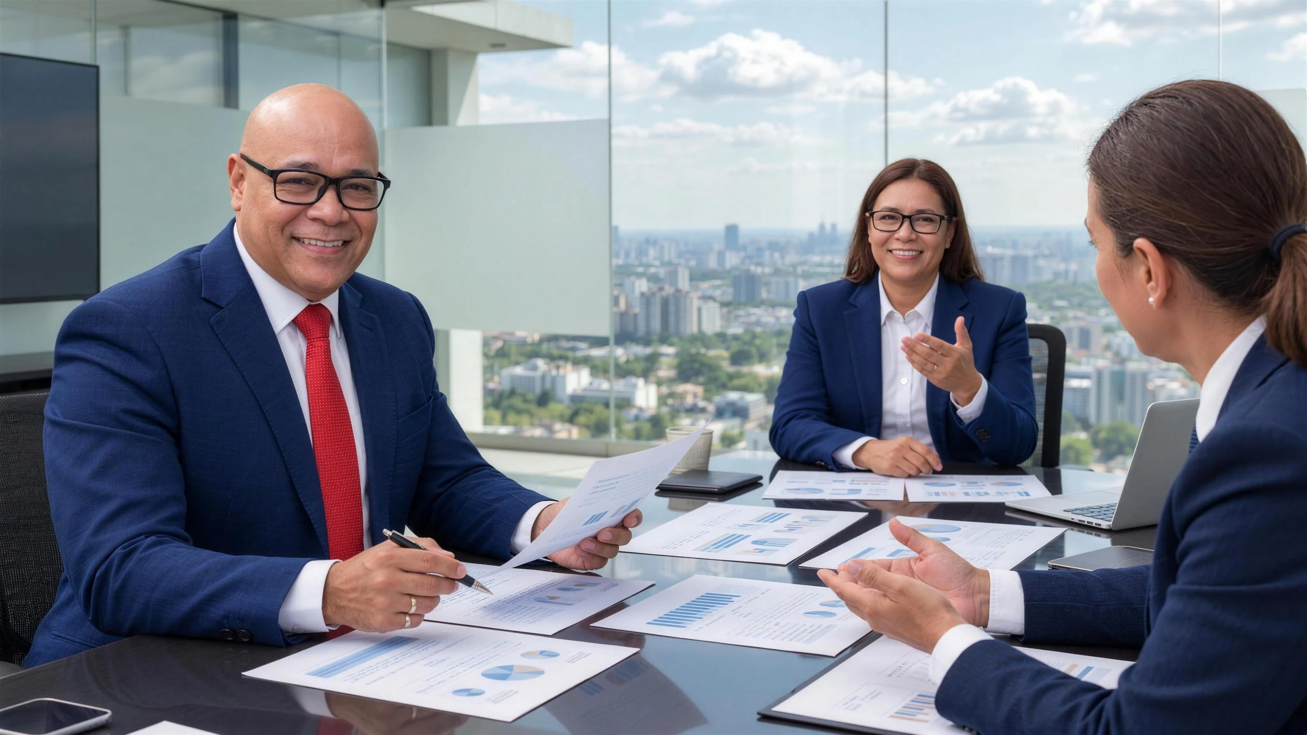Domingo Paulino, CPA, revisa facturas y el cálculo del ITBIS con una empresaria en su oficina